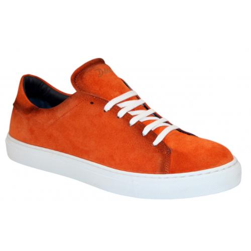 Duca Di Matiste "Cremona" Orange Genuine Italian Suede Leather Sneakers.